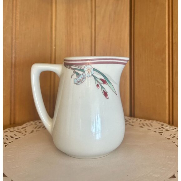 Vintage Rego Restaurant Ware Floral Milk Jug Creamer White Art Nouveau Pink - Picture 4 of 7